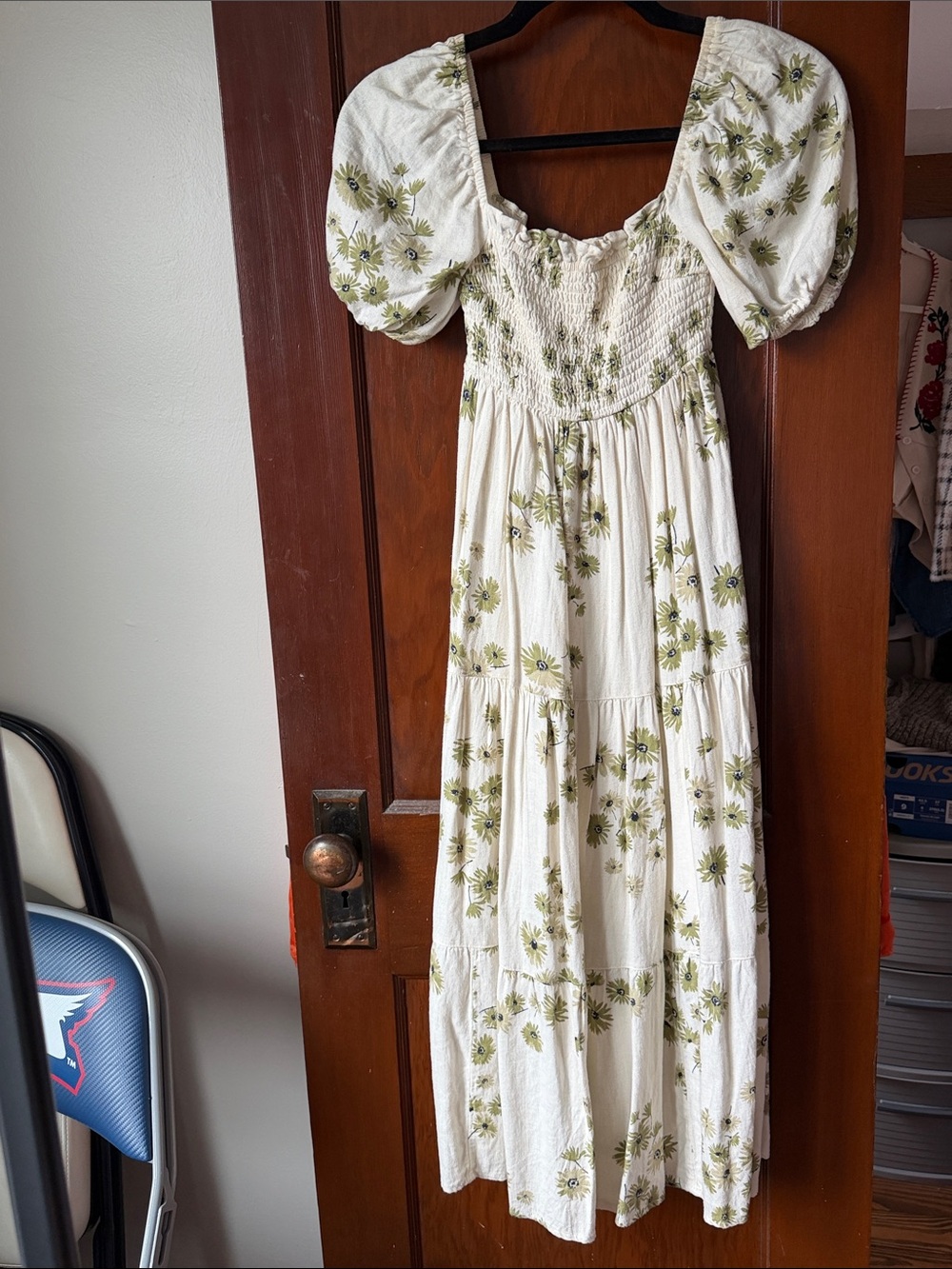 Abercrombie & Fitch White Maxi Dress with Olive Floral Print